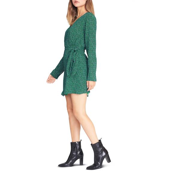 Sanctuary Micro Leopard Printed Wrap Mini Green Dress Party Cocktail NWT Size 4 - Picture 3 of 12